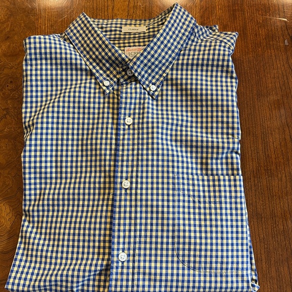 J. Crew men’s Secret Wash cotton classic button down poplin shirt blue yellow XL - Picture 11 of 12